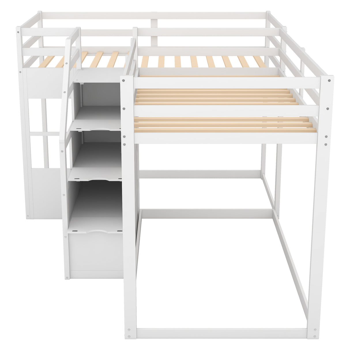 Twin over Twin L-Shaped Bunk Bed with Built-in Middle Staircase,White - Home Elegance USA