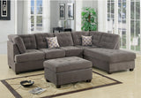 Living Room Sectional Waffle Suede Charcoal Color Sectional Sofa w Pillows Couch Tufted Cushion  Contemporary (NO OTTOMAN) - Home Elegance USA