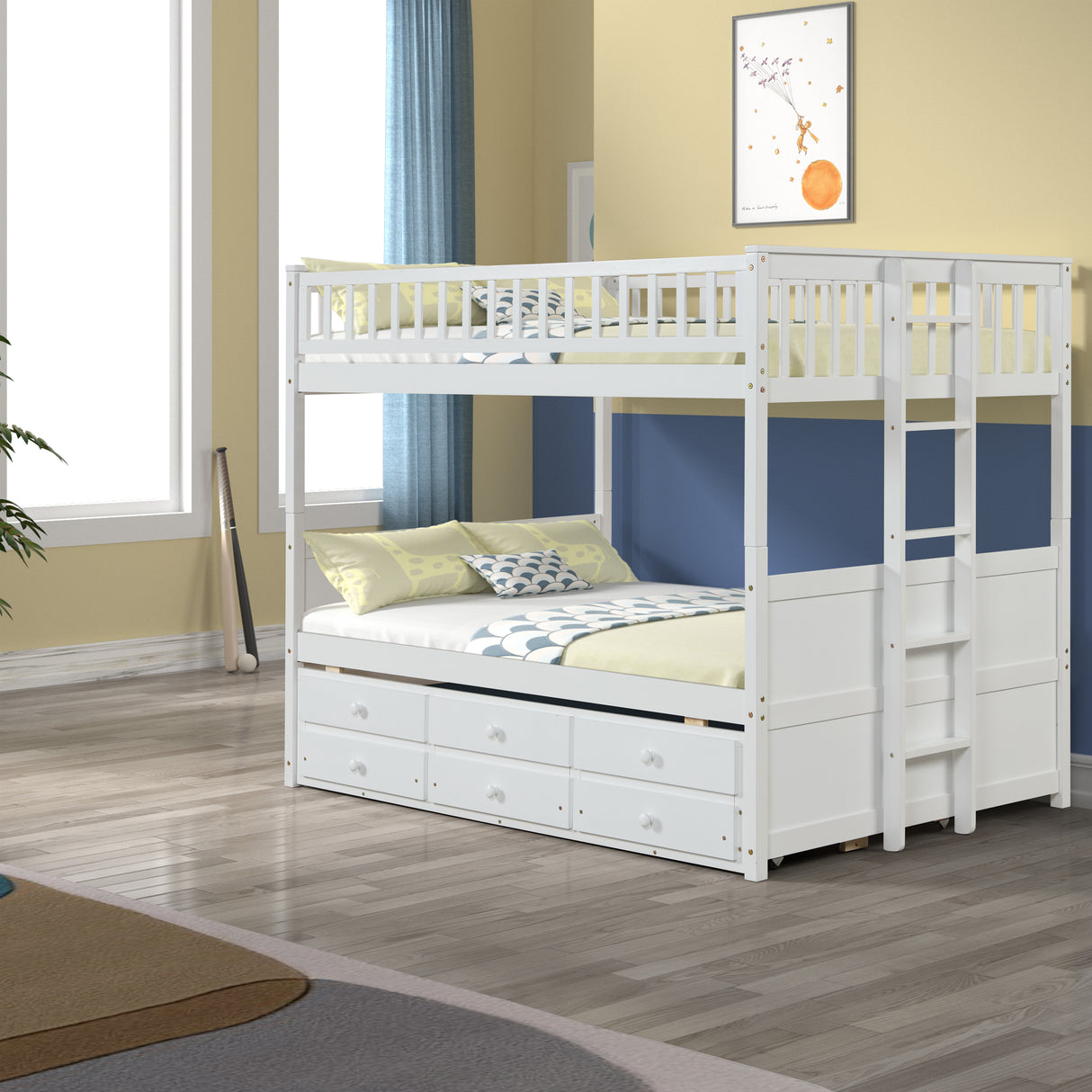 FULL OVER FULL BUNKBED WITH TWIN TRUNDLE AND 3 DRAWERS - Home Elegance USA