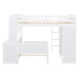 Full size Loft Bed with a twin size Stand-alone bed, Shelves,Desk,and Wardrobe-White - Home Elegance USA