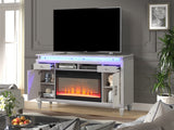 Perla TV Stand With Electric Fireplace in Milky White Home Elegance USA