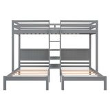 Twin XL over Twin&Twin Bunk Bed with Built-in Four Shelves and Ladder,Gray - Home Elegance USA