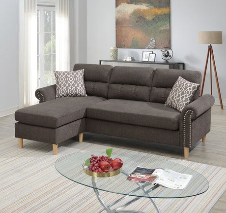 Tan Color Polyfiber Reversible Sectional Sofa Set Chaise Pillows Plush Cushion Couch Nailheads - Home Elegance USA