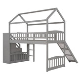 Twin Loft Bed with Two Drawers and Slide, House Bed with Slide,Gray (OLD SKU:LP000030AAE) - Home Elegance USA