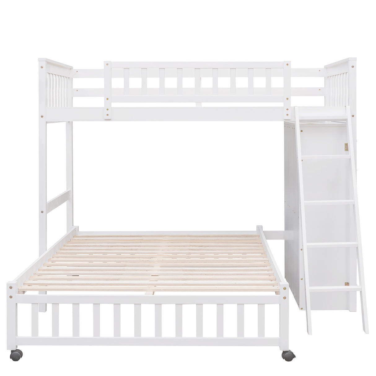 Wooden Twin Over Full Bunk Bed With Six Drawers And Flexible Shelves,Bottom Bed With Wheels,White(OLD SKU:LP000531AAK) - Home Elegance USA