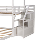 Twin over Full House Bunk Bed with Convertible Slide and Storage Staircase,Full-Length Guardrail,White - Home Elegance USA