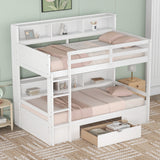 Twin Size Bunk Bed with Built-in Shelves Beside both Upper and Down Bed and Storage Drawer,White - Home Elegance USA