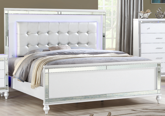 Sterling Queen Size Upholstered LED Bed made with wood in White Color - Home Elegance USA