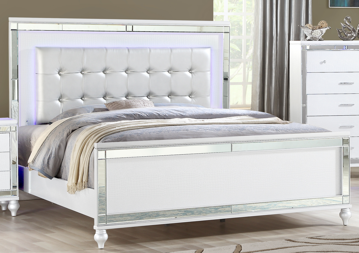 Sterling King Size Upholstered LED Bed made with wood in White Color - Home Elegance USA