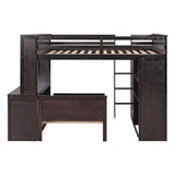 Full size Loft Bed with a twin size Stand-alone bed, Shelves,Desk,and Wardrobe-Espresso - Home Elegance USA