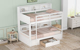 Twin Size Bunk Bed with Built-in Shelves Beside both Upper and Down Bed and Storage Drawer,White - Home Elegance USA