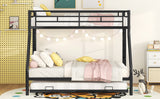 Twin over Full Bed with Sturdy Steel Frame, Bunk Bed with Twin Size Trundle, Two-Side Ladders, Black - Home Elegance USA