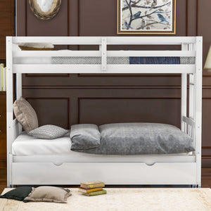 Twin over Pull-out Bunk Bed with Trundle, White - Home Elegance USA