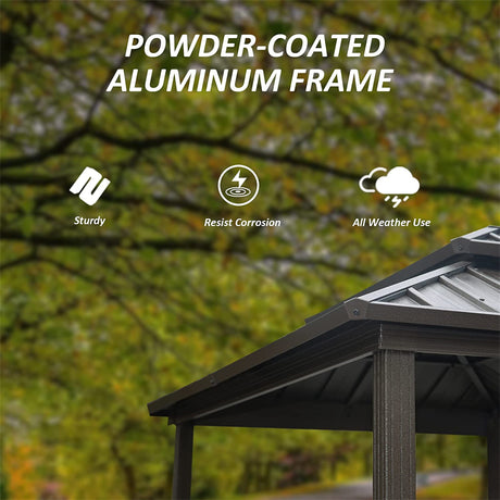 8' × 6' Grill Gazebo | Aluminum BBQ Metal Frame with Shelves & Serving Tables | Permanent Double Roof Hardtop for Patio, Lawn & Backyard – Brown
