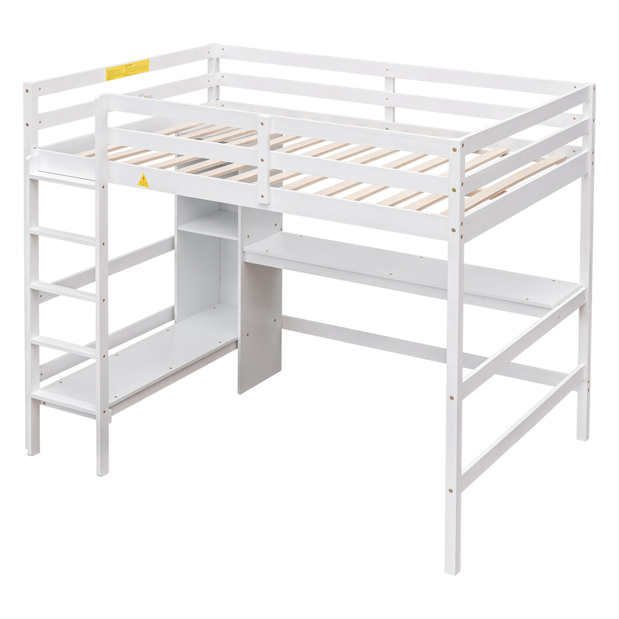 Full Size Loft Bed with Multifunction Shelves and Under-bed Desk, White - Home Elegance USA