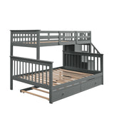 Stairway Twin-Over-Full Bunk Bed with Twin size Trundle, Storage and Guard Rail for Bedroom, Dorm, for Adults, Gray(OLD SKU :LP000119AAE) - Home Elegance USA