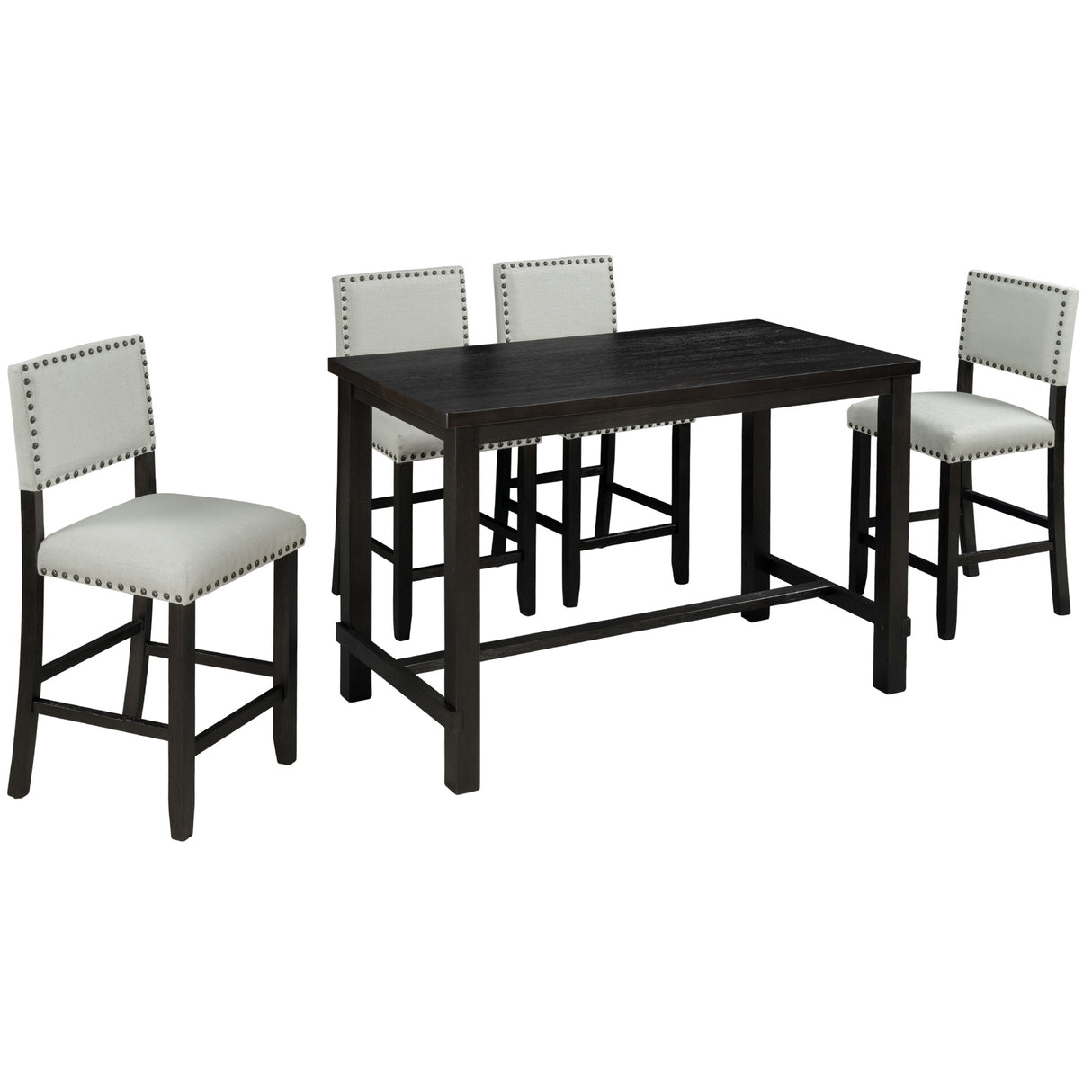 TREXM 5-Piece Counter Height Dining Set, Classic Elegant Table and 4 Chairs in Espresso and Beige - Home Elegance USA