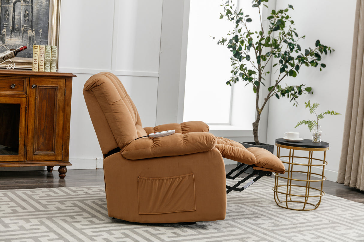 Massage Recliner Chair Electric Power Lift Recliner Chairs with Heat, Vibration, Side Pocket for Living Room, Bedroom, Light Brown Home Elegance USA