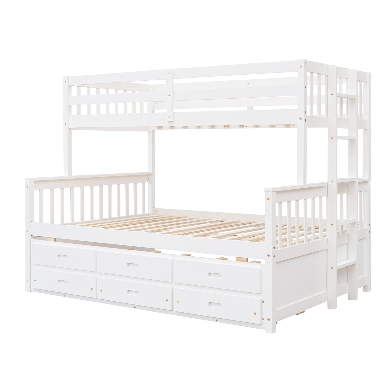 Twin-Over-Full Bunk Bed with Twin size Trundle , Separable Bunk Bed with Drawers for Bedroom - White - Home Elegance USA