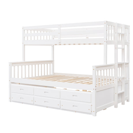 Twin-Over-Full Bunk Bed with Twin size Trundle , Separable Bunk Bed with Drawers for Bedroom - White - Home Elegance USA