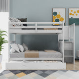 Full Over Full Bunk Bed with Twin Size Trundle (White) - Home Elegance USA