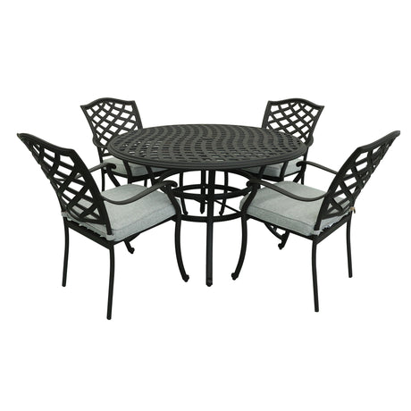 Aluminum 5-Piece Round Dining Set With 4 Arm Chairs, Gray