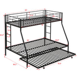 Twin over Full Bed with Sturdy Steel Frame, Bunk Bed with Twin Size Trundle, Two-Side Ladders, Black - Home Elegance USA