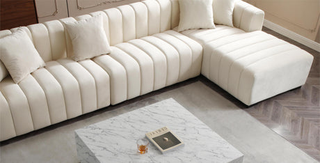 L-Shape Sectional Sofa with Deep Tufted Velvet Upholstered Right Chaise Modular Sofa  beige
