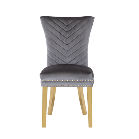 Eva 2 Piece Gold Legs Dining Chairs Finished with Velvet Fabric in Gray - Home Elegance USA