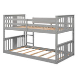 Twin Over Twin Bunk Bed with Ladder, Gray (Old SKU:LP000107AAE) - Home Elegance USA