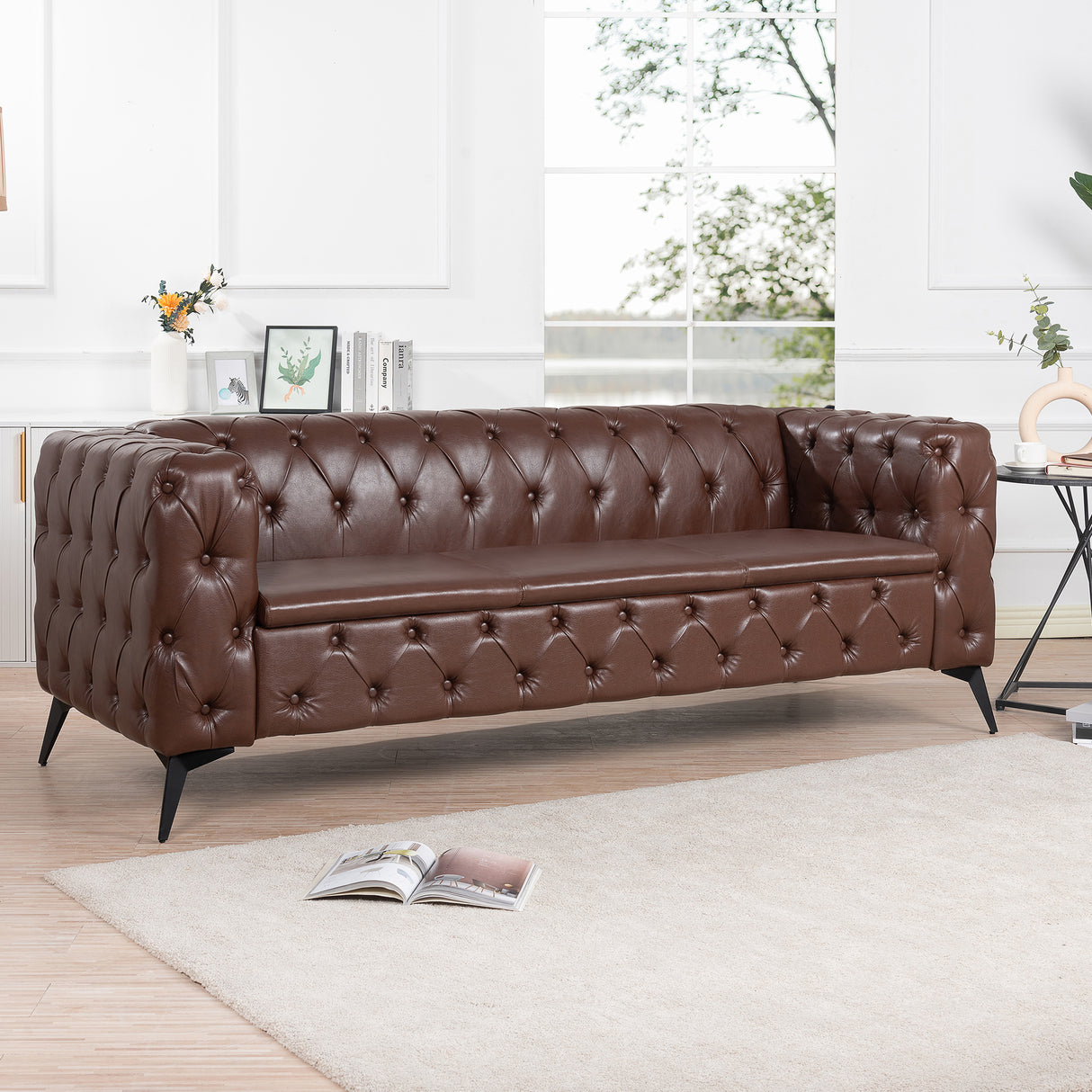 84.06Inch Width Traditional Square Arm removable cushion 3 seater Sofa - W68041370 - image - 2