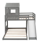 Wooden Twin Over Full Bunk Bed, Loft Bed with Playhouse, Farmhouse, Ladder, Slide and Guardrails, Gray(OLD SKU :LT000028AAN) Home Elegance USA