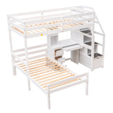 Twin Size Loft Bed with a Stand-alone Bed, Storage Staircase, Desk, Shelves and Drawers, White - Home Elegance USA