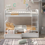 Twin over Twin Bunk Bed with Drawers, Convertible Beds, White - Home Elegance USA