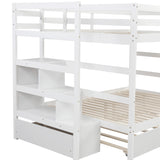 Full over Full Bunk Bed with Twin Size Trundle (White)(OLD SKU :LP000033AAK) - Home Elegance USA