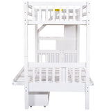 Twin over Full Bunk Bed with Two Drawers and Staircase, Down Bed can be Converted into Daybed,White Home Elegance USA