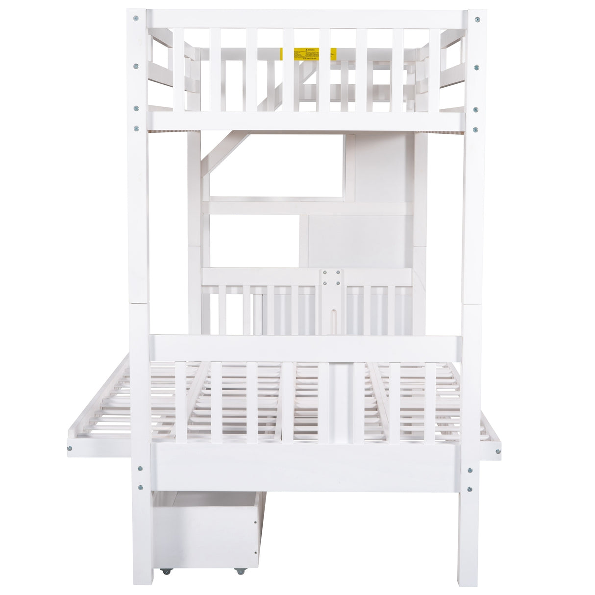 Twin over Full Bunk Bed with Two Drawers and Staircase, Down Bed can be Converted into Daybed,White - Home Elegance USA