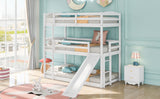 Twin over Twin over Twin Adjustable Triple Bunk Bed with Ladder and Slide,White(OLD SKU:SM000508AAK) - Home Elegance USA