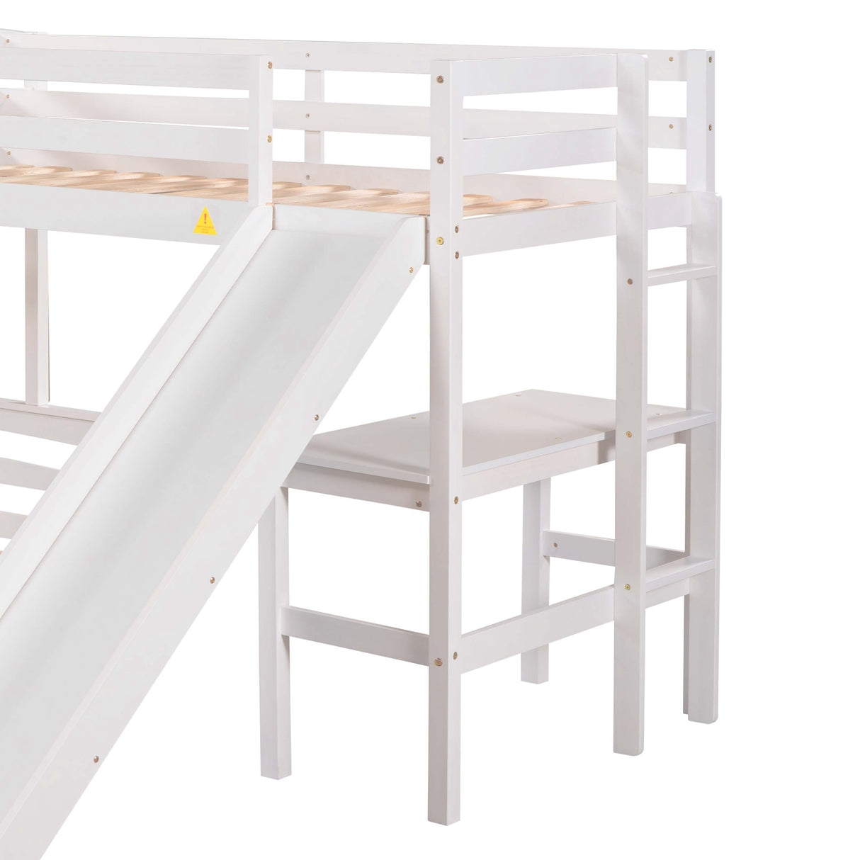 Twin over Full Bunk Bed with Twin Size Loft Bed with Desk and Slide,Full-Length Guardrail, White - Home Elegance USA