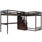 L-Shaped Twin Size Bunk Bed and Loft Bed with Built-in Middle Staircase and Desk,Espresso - Home Elegance USA