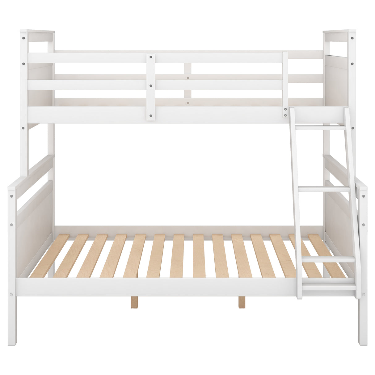 Twin over Full Bunk Bed with ladder, Safety Guardrail, Perfect for Bedroom, White - Home Elegance USA