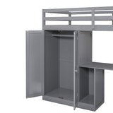 Twin Size Loft Bed with Wardrobe and Staircase, Desk and Storage Drawers and Cabinet in 1,Gray - Home Elegance USA