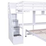 Twin over Full Bunk Bed with Storage Staircase, Desk, Shelves and Hanger for Clothes, White - Home Elegance USA