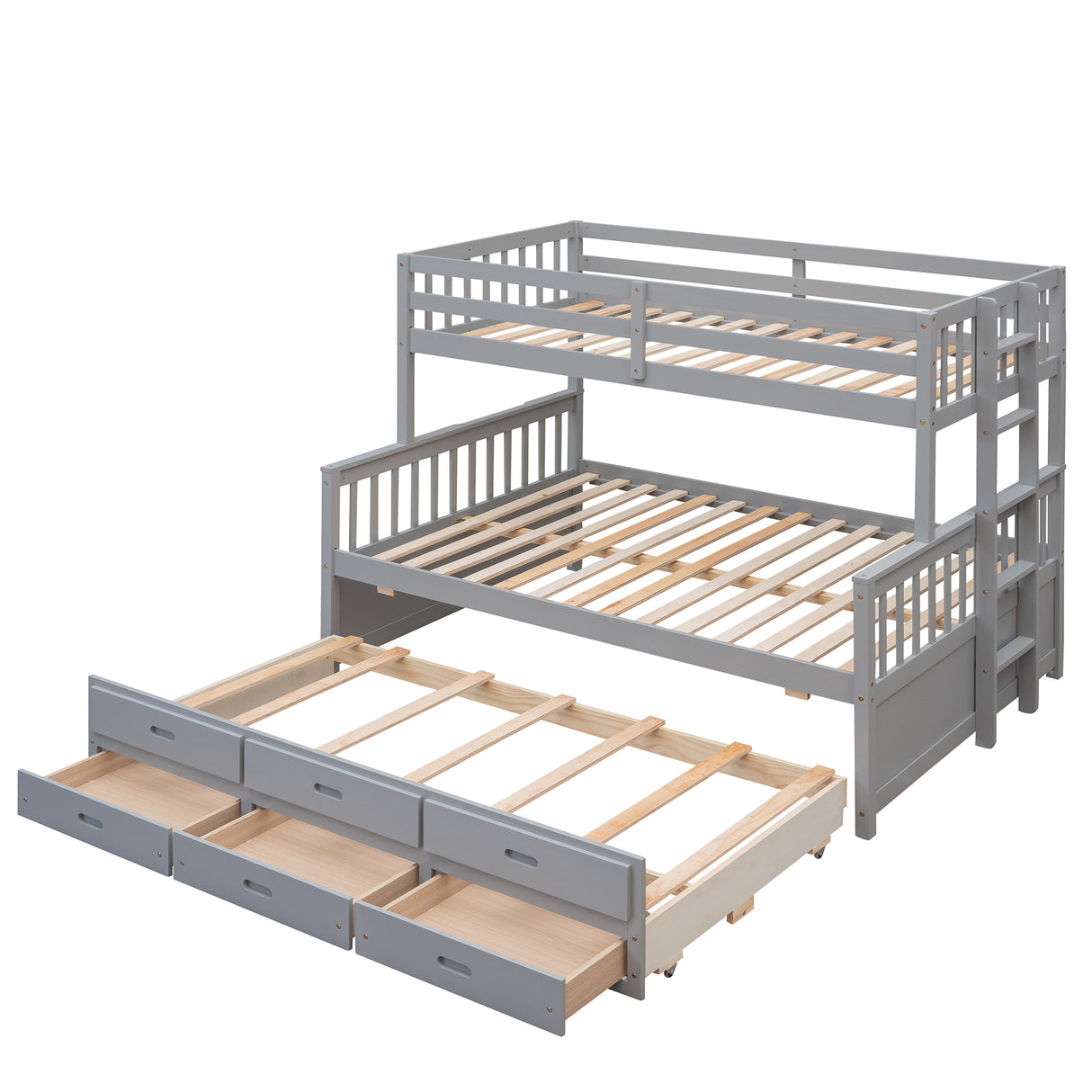 Twin-Over-Full Bunk Bed with Twin size Trundle , Separable Bunk Bed with Drawers for Bedroom - Gray - Home Elegance USA