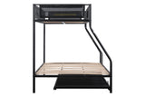 Twin over Full Metal Bunk Bed with Trundle (Wood Slat and Textilene Guardrail) - Home Elegance USA