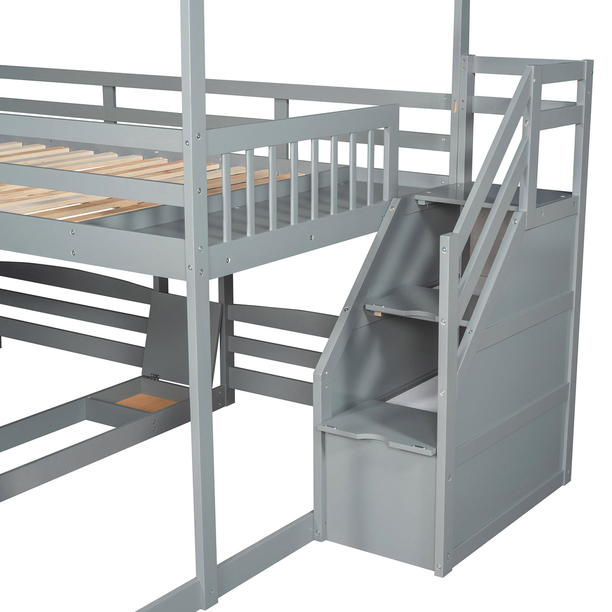 Full over Twin & Twin Bunk Bed,with Slide and Storage Staircase,Built-in Drawer and Shelf,Gray - Home Elegance USA