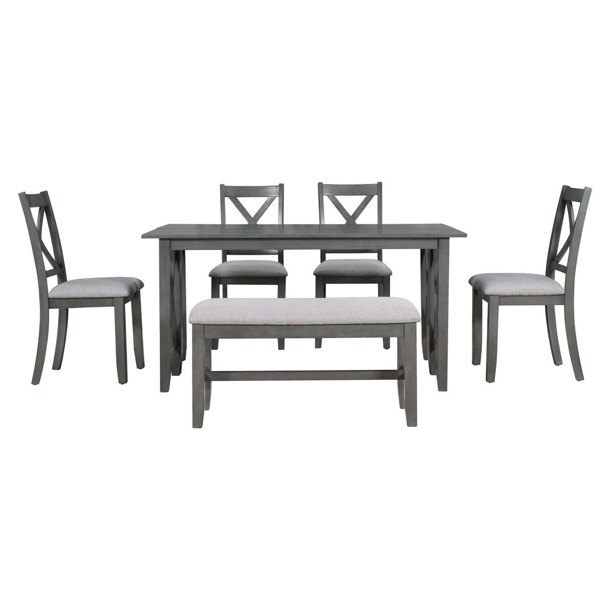 TREXM 6-Piece Family Dining Room Set Solid Wood Space Saving Foldable Table and 4 Chairs with Bench for Dining Room (Gray) - Home Elegance USA