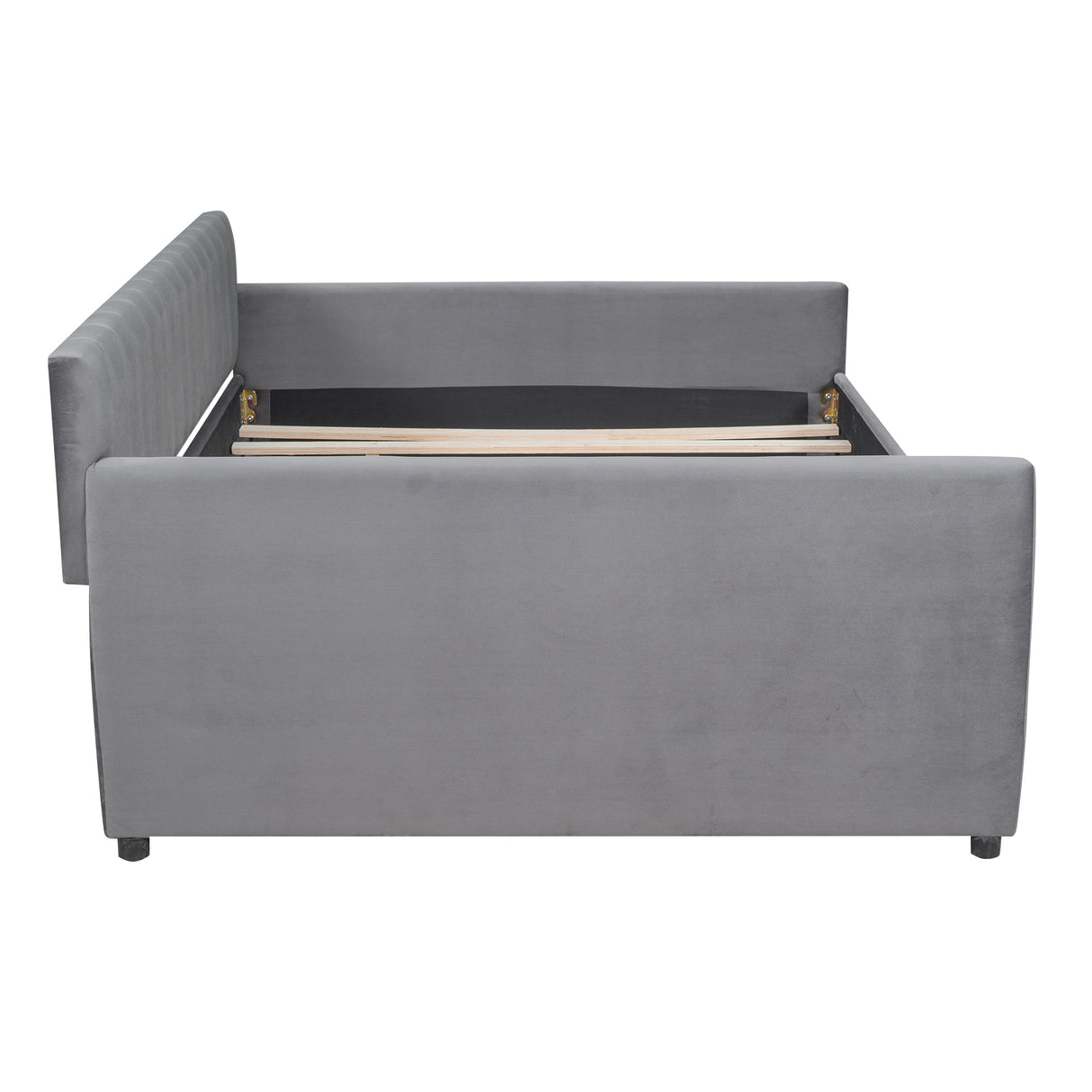 Full Size Upholstered daybed with Trundle and Wood Slat Support, Gray Home Elegance USA