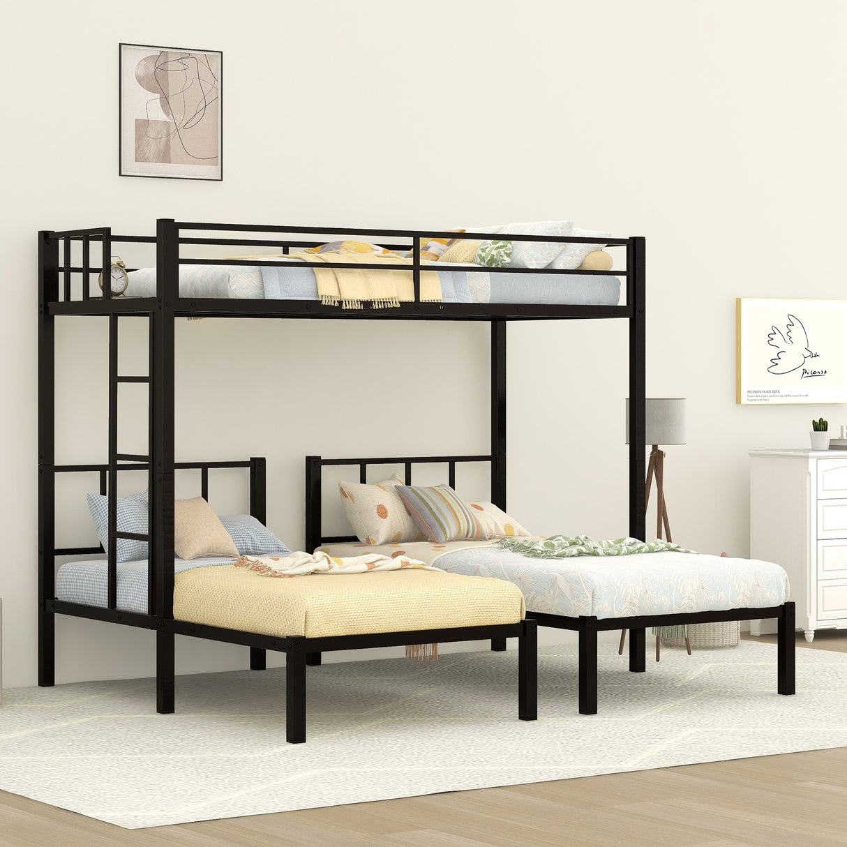 Twin over Twin & Twin Bunk Beds for 3, Twin XL over Twin & Twin Bunk Bed Metal Triple Bunk Bed, Black (Pre-sale date: June 10th) - Home Elegance USA