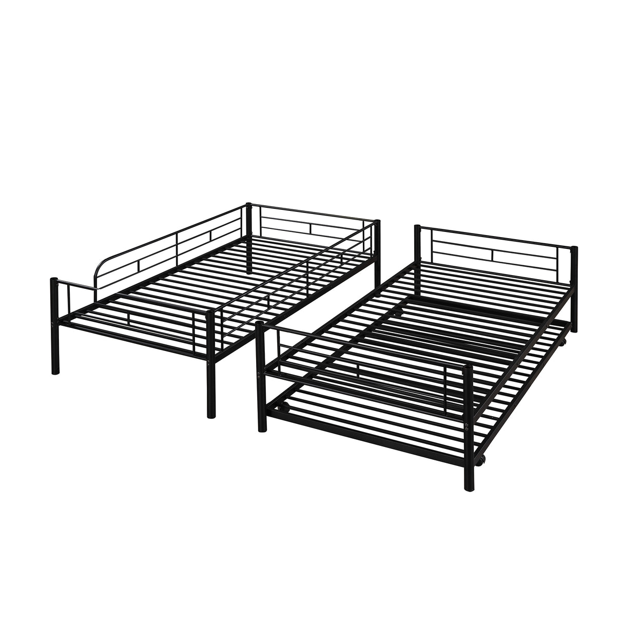 Twin-Over-Twin Metal Bunk Bed With Trundle,Can be Divided into two beds,No Box Spring needed ,Black ( old sku: MF194806AAB ) - Home Elegance USA